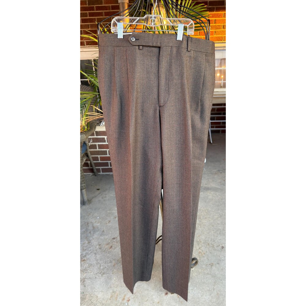 Vintage 70s 80s Corbin Ltd Brown Houndstooth Trousers 34x29